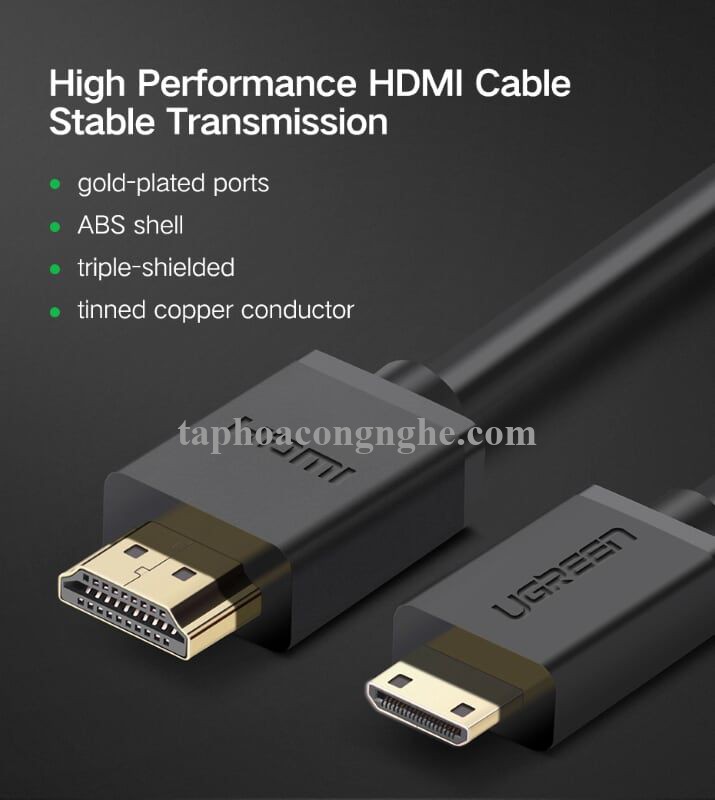 Ugreen 10118 3M màu Đen Cáp chuyển đổi Mini HDMI sang HDMI thuần đồng HD108 30010118